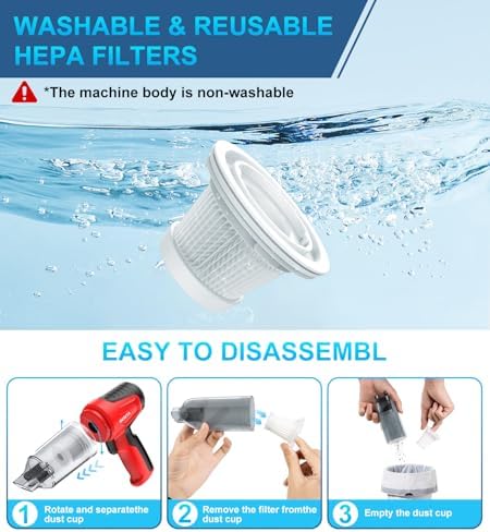 Car Vacuum Portable Cordless, 4 in 1 Mini Vacuum Cleaner Hight Power, 12000Pa Powerful Suction, Air Duster, Dual Filter,Adjustable Small Vaccum Portable Cordless for Car, Home, Pet, Office - Image 5