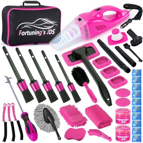 38PCS Car Detailing Kit Interior Cleaner with High Power Handheld Vacuum, Car Wash kit with Detailing Brush Set,Car Interior Detailing Kit,,Pink Car Accessories for Motorcycle,Cars,Gift for Women by FortuningsJDS