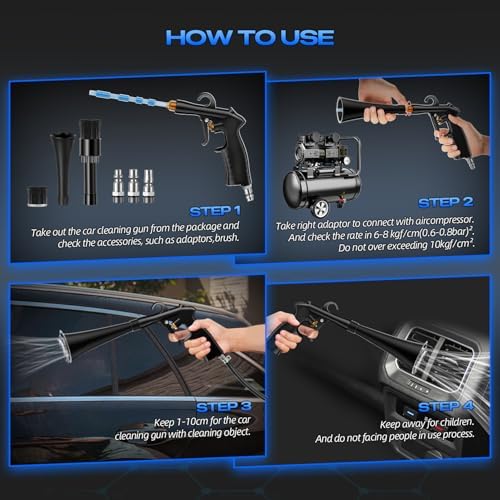 Car Cleaning Gun Detailing Interior Dryer Air Blow Gun, High Pressure Blower Gun, Car Detailing Kit Interior Cleaner, Car Detailing Tools for Car Quickly Blasts Dirt and Dust Works with Air - Image 5