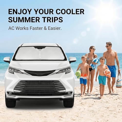 Windshield Sun Shade for Toyota Sienna 2021-2025 2026 Front Window Shade Custom Fit Sienna Accessories Sun Visor Foldable Shade Blocks UV Rays Summer Must Have Car Accessories - Image 4