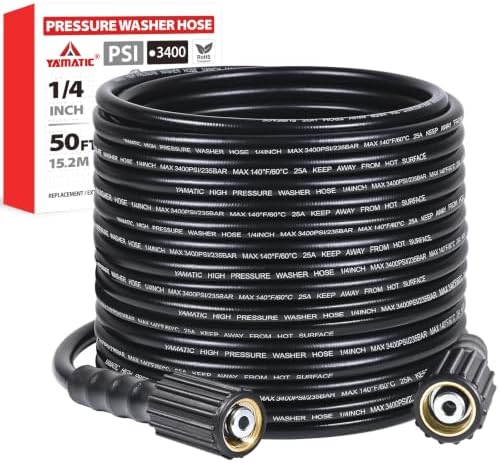 YAMATIC Pressure Washer Hose 50 FT 1/4", 3400 PSI, M22-14mm Females by YAMATIC
