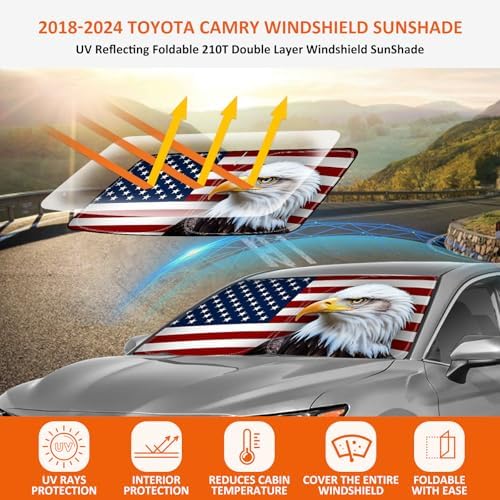 Bestview American Eagle Flag Windshield Sun Shade for 2018-2024 Toyota Camry,Custom Fit Foldable Front Window Sunshade Sun Visor Accessories Protector Block UV Rays Heat, Keep Your Car Cooler - Image 2