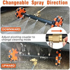2-in-1 Can Move Horizontally Pressure Washer Undercarriage Cleaner Water Broom, 15" Surface Cleaner Power Washer Attachment with 4 Nozzles 3 Extension Rods andSpare Wheel，4000 PSI (15inch) - Image 5