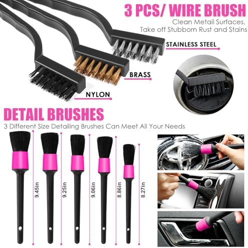 20PCS Pink Car Cleaning Kit, Car Interior Detailing Kit with Red High Power Handheld Vacuum, Detailing Brush Set, Windshield Cleaner, Cleaning Gel, Complete Auto Accessories for Women - Image 5