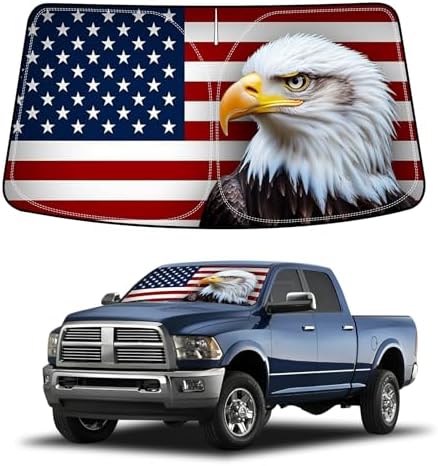 Bestview American Eagle Flag Windshield Sun Shade for 2010-2025 Dodge Ram 2500 3500,Custom Fit Foldable Front Window Sunshade Sun Visor Accessories Protector Block UV Rays Heat, Keep Your Car Cooler by BESTVIEW