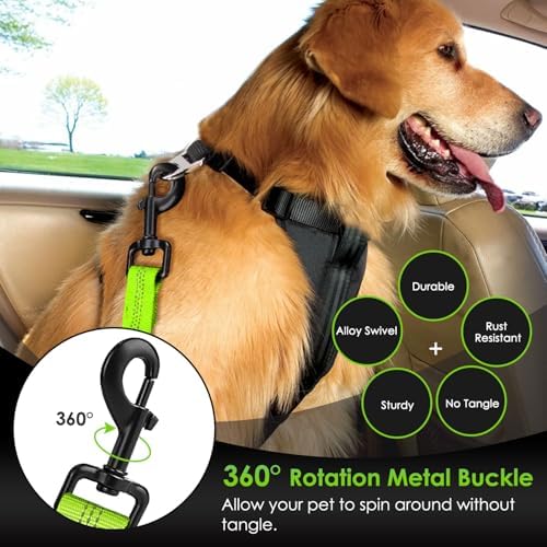 SlowTon Dog Car Seat Belt, 3 in 1 Latch Bar Attachment Dog Safety Seatbelt | Hook Latch Bar& Seatbelt Buckle, Reflective, Heavy Duty Nylon, Durability, Easy of Use, for Travel Riding, Lime, 35.5" - Image 3