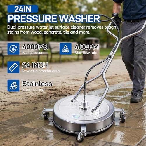 TOR 24" Pressure Washer Surface Cleaner with 4 Wheels, Surface Cleaner for Pressure Washer, Stainless Steel Dual Handle Power Washer Surface Cleaner for Concrete, Driveway, Patio, Sidewalk - Image 2