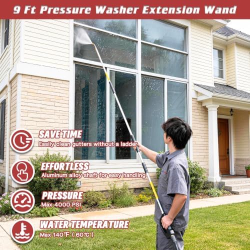 9 FT Pressure Washer Extension Wand with Handle Gun, 4000 PSI - Image 3