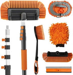 Buyplus 18FT Reach Car Wash Brush with Long Handle - Car Cleaning Kit with 3-12FT Extension Pole, Wheel Brush, Microfiber Cleaning Mop, Mitt, Window Squeegee for RV Truck SUV Boat Solar Pane Washing by Buyplus
