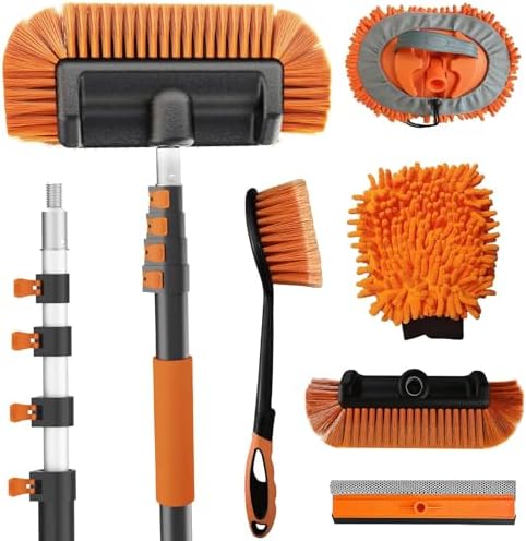 Buyplus 18FT Reach Car Wash Brush with Long Handle - Car Cleaning Kit with 3-12FT Extension Pole, Wheel Brush, Microfiber Cleaning Mop, Mitt, Window Squeegee for RV Truck SUV Boat Solar Pane Washing by Buyplus