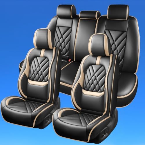 Fit Liberty Car Seat Covers Compatible with Jeep Liberty 2002-2010 2011 2012-Premium Leather,Waterproof,Breathable,Airbag Compatible &All-Weather Seat Cushion Protecto(Full Set,Beige) - Image 2