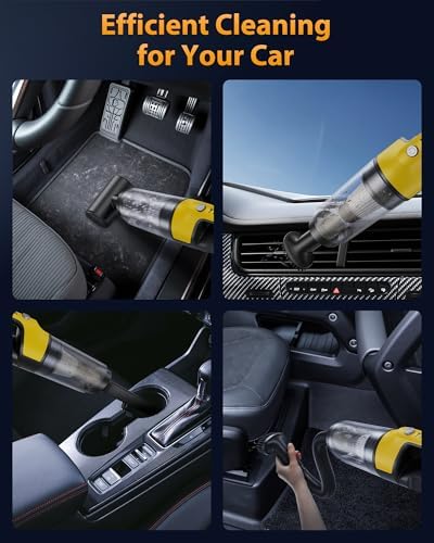 Handheld Vacuum Cordless 1.1 Pounds Car Vac 10000PA Hand Held Vacuums 4-in-1 Hand Vac Cordless Rechargeable HEPA Filter Large Capacity Dust Cup for Car Office Home Pets Hair (Yellow) - Image 4