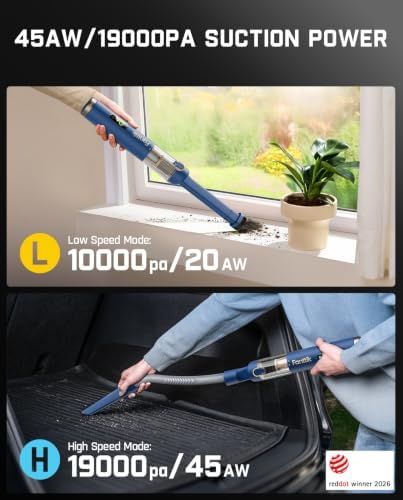 Fanttik Slim V10 APEX Cordless Car Vacuum, 4-in-1 Portable Mini Handheld Vac, Upgraded Smart Digital Display, 19kPa Suction Power, 2 Suction Modes for Small Jobs, Car, Office Desk, Keyboards (Blue) - Image 5