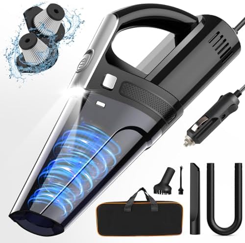 DRECELL Car Vacuum, Portable Car Vacuum Cleaner with 7000PA Suction, DC 12V High Power 16.4Ft Cord Wired Vacuum Cleaner for Car, LED Light, Lightweight, 0.33L Capacity, Storage Bag, Black, VC008C by DRECELL