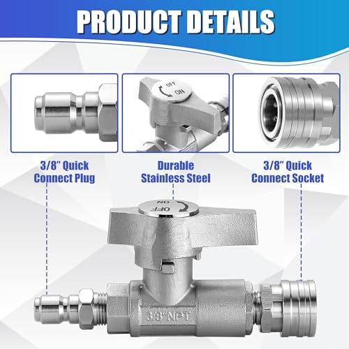 M MINGLE Ball Valve Pressure Washer, 3/8" Quick Connect Ball Valve for Power Washer Hose, 5000 PSI - Image 2