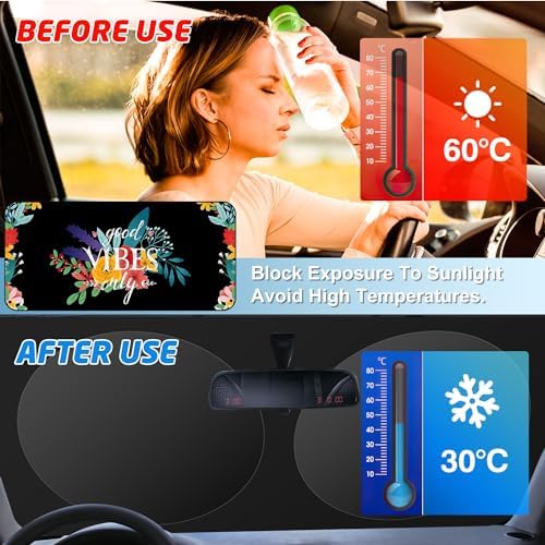 Windshield Sun Shade for Car, 63"x28.5" Universal Fit Front Window Sunshade with Double Steel Ring Frame, Car Sun Shade, UV Protection Windshield Cover with Storage Pouch (Good Vibes) - Image 2