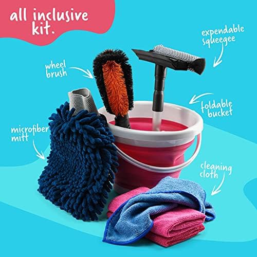 Kids Car Wash Activity Kit – 7 Kid-Sized Carwash Accessories Gifts for Boys & Girls Ages 5 6 7 8-10 - Outdoor Fun Toys – Set Includes Bucket, Squeegee, Microfiber Mitt, Wheel Brush, 3 Cleaning Cloths - Image 2
