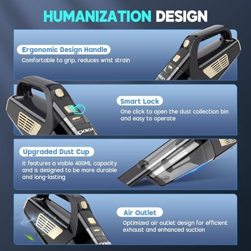 CKIKH Handheld Vacuum Cordless, 15000PA Hand Held Car Vacuum Cleaner - Image 5