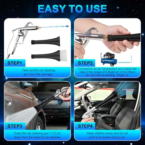2 Nozzles Air Cleaning Gun, Dry Cleaning Gun Quickly Blasts Dust, Dirt and Grime from Surface, Dryer Air Blow Gun Works with Air Compressor, Car Detailing Tool for Interiors Exteriors Deeply Cleaning - Image 6