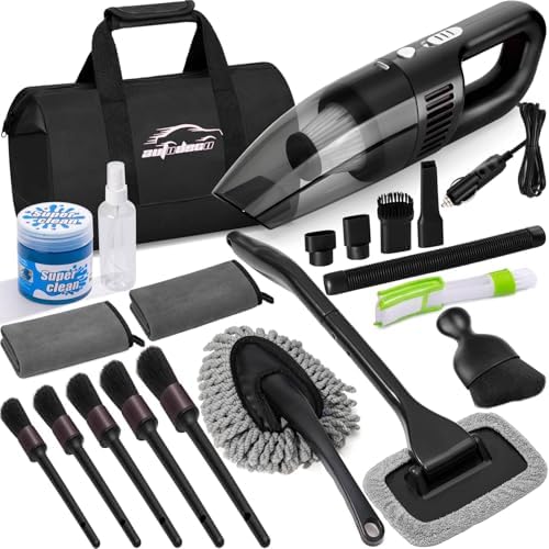 Car Cleaning Kit, Car Vacuum Interior Detailing Cleaner Kit with High Power Handheld Vacuum, Brush Set, Windshield Tool, Duster, Towels, Complete Car Care Tools for Women (Black) by AUTODECO