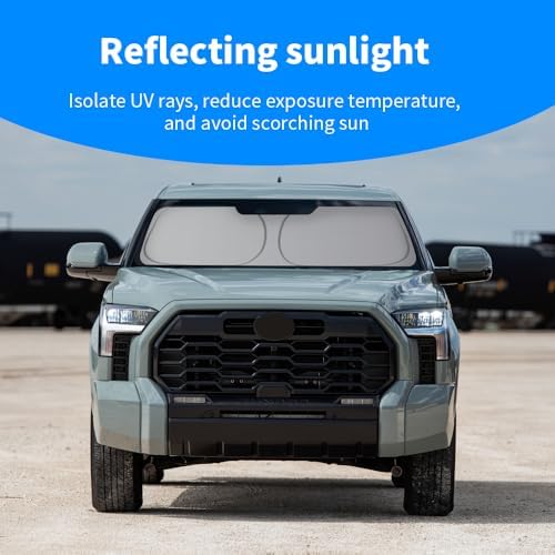 Front Windshield Sun Shade Custom Fit Compatible for Tundra 2022-present Sunshade Foldable UV Ray Reflector Sun Visor Protector Accessories Shield Cover Reflective (for Tundra 2022-present) - Image 3