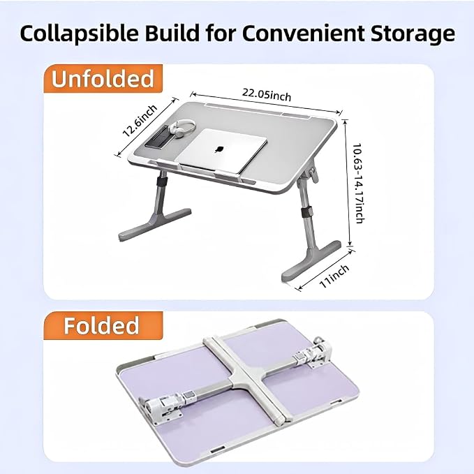 Large Car Seat Tray Table, 22.5"×12.6" Foldable Travel Table in Car, Height Adjustable Lap Bed Desk for Laptop, Rear Seat Eating Writing Tray with Slot, Car Travel Essentials for Long Trips, Grey - Image 6