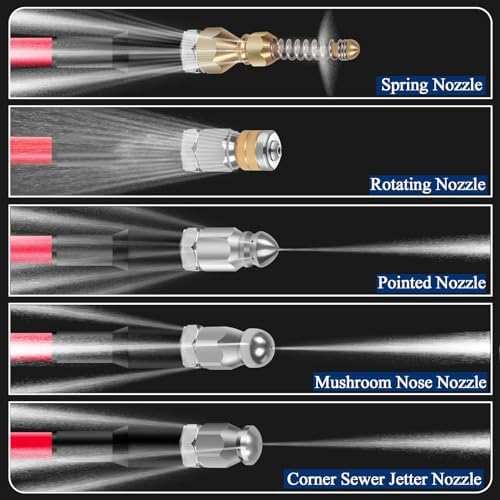 100FT Sewer Jetter Kit for Pressure Washer, 1/4''NPT Drain Cleaner Hose 5800PSI, Pressure Washer Cleaning Kit with Corner Rotating Button Sewer Jetting Nozzles, Quick Connect Set - Image 4
