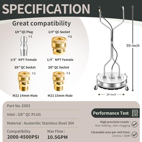 LidoDola 24'' Pressure Washer Surface Cleaner, Power Washer Accessory - Image 5