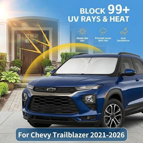 Windshield Sun Shade for Chevy Chevrolet Trailblazer 2021-2024 2025 2026 Sunshade Front Window Shade Custom Fit Trailblazer Accessories Sun Visor Foldable Shade Blocks UV Rays Accessories - Image 2