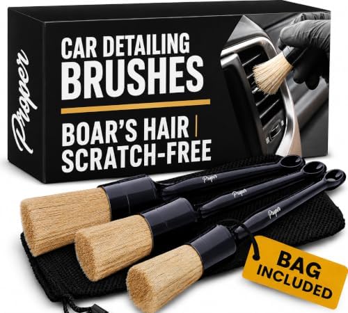 Car Detailing Brush Set for Interior or Exterior | 3-Pack | Ultra Soft Boars Hair Bristles by ProperDetailingCo