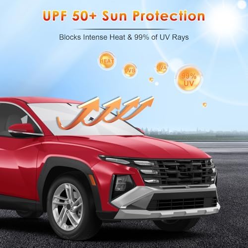 for Car Windshield Sunshade Umbrella 2022-2026 Hyundai Tucson Custom Fit Windshield Sun Protector Cover 6-Layer Heat-Resistant Fabric, Ultra-Strong Fiberglass Frame (for 2022-2026 Hyundai Tucson) - Image 3