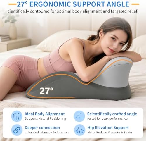 Memory Foam Wedge Pillow with Chest Pressure Relief Area- Grey - Image 2