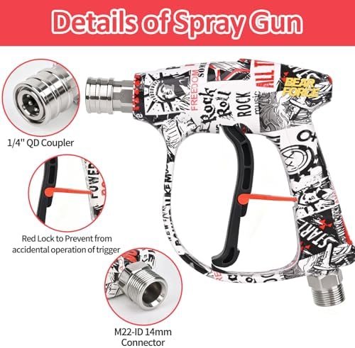 Bear Force High Pressure Washer Gun 3000 PSI Max, Color Painted Power Washer Short Gun M22-ID14mm with 1/4” Quick Connector & 5 Spray Nozzles, Car Wash, Car Cleaning, Car Care Detailing - Image 4