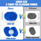 62" Car Wash Brush Mop Kit with Long Handle, 2 in 1 Chenille Microfiber Sponge Mitt Cleaning Detailing Duster for Washing Cars Truck SUV RV Caravans and Household(2 x Mop Head) (Blue) - Image 2