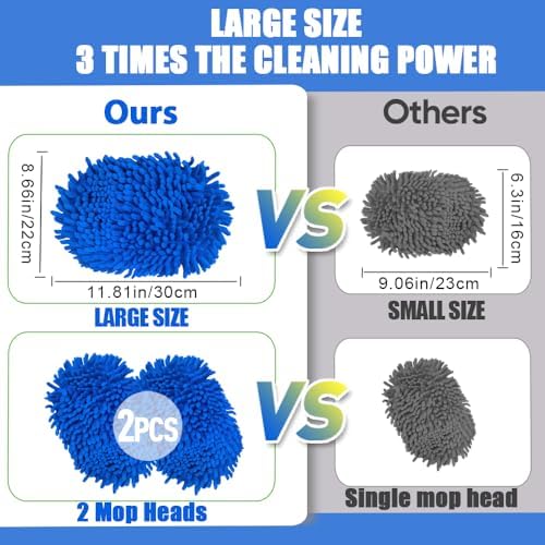 62" Car Wash Brush Mop Kit with Long Handle, 2 in 1 Chenille Microfiber Sponge Mitt Cleaning Detailing Duster for Washing Cars Truck SUV RV Caravans and Household(2 x Mop Head) (Blue) - Image 2