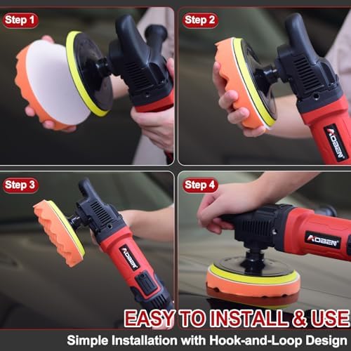 AOBEN 6/7 inch Buffer Polisher,Rotary Car Buffer,1600W Car Polisher Waxer Kit with 6 Variable Speed 1000-3500RPM & 4 Polishing Pads,Detachable Handle for Car Polishing and Waxing - Image 6