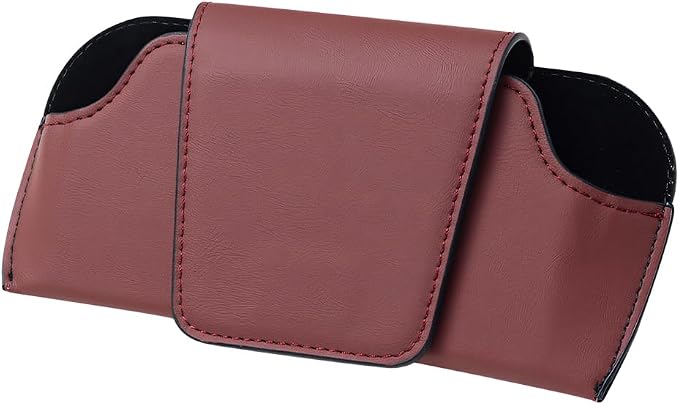 Sunglass Holder for Car Visor, PU Leather Magnetic Vehicle Glasses Organizer Box with Clips, Automotive Interior Eyeglasses Storage Case Accessories, Universal for Most Vehicles (Wine Red) by Unknown