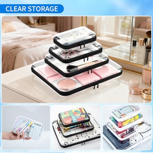 Clear PET Plastic Storage Boxes with Double Zippers, 4 Sizes (S/M/L/XL) Waterproof Organizer Cases for Toys, Cosmetics, Snacks, Travel Essentials (Black) - Image 6