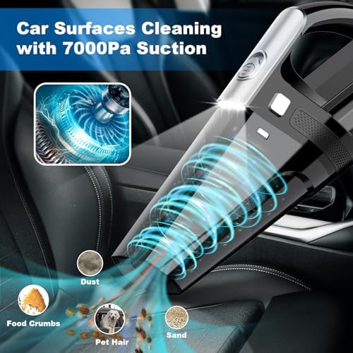 DRECELL Car Vacuum, Portable Car Vacuum Cleaner with 7000PA Suction, DC 12V High Power 16.4Ft Cord Wired Vacuum Cleaner for Car, LED Light, Lightweight, 0.33L Capacity, Storage Bag, Black, VC008C - Image 2