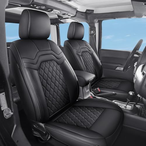 Huidasource Wrangler Seat Covers Fullset 2007-2017, Custom Fit Seat Cushion Cover for Jeep Wrangler Unlimited Rubicon Sahara Sport Leather High Altitude Willys, Airbag Compatible (Full Set/Black) by Huidasource