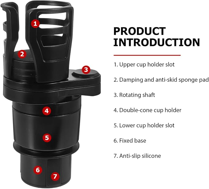 Cabilock Car Cup Holder Expander Multifunction Car Drink Holder with Rotating Base Adjustable Water Cup for Organizer Storage for Mugs and Bottles - Image 3