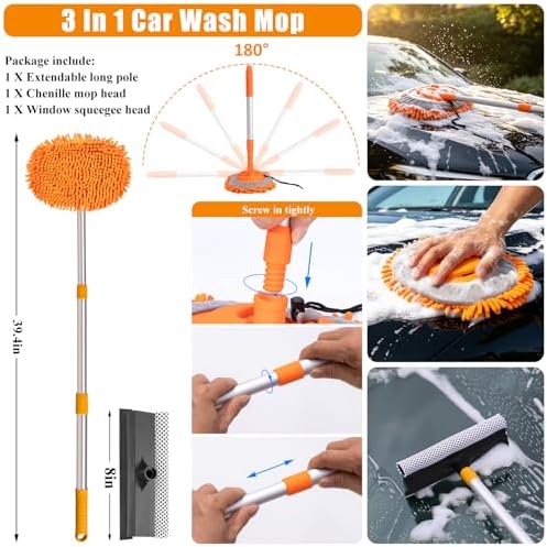 Car Wash Detailing Kit Cleaning Set with Foam Gun Sprayer, Long-Handle Brush, Large Wash Mitt, Towels, Complete Interior & Exterior Car Washing Supply Set (Orange) - Image 2
