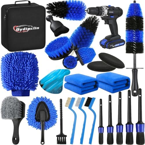 Qydipclin 24Pcs Car Detailing Kit, Car Detailing Brush Set, Car Wash Cleaning Kit, Car Detailing Brushes, Professional Car Care Kit for Interior Exterior Wheels, Blue by Qydipclin