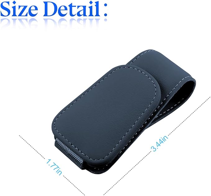 zipelo Magnetic Leather Sun Visor Sunglasses Holder Clip, Blue | one-hand access, soft contact surfaces, stores glasses and cards, lightweight compact form, car interior accessories - Image 2