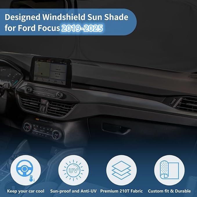 Windshield Sun Shade Car Sunshade Accessories Fit Ford Focus 2019-2025 | HOHUIGO Front Window Shade Cover Foldable Screen Sun Visor UV Heat Shield Protector For Ford Focus Keep Car Cooler - Image 3
