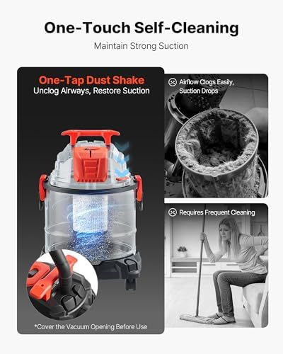 VEVOR Shop Vac, 5.8 Gallon Wet Dry Shop Vacuum, 4 Peak HP with One-Button Self-Cleaning, Dual-Filter, 900W Input Power, 1.25in x 7ft Hose, 9.8ft Cord, Metal Tank for Jobsite, Workshop, Garage, Home - Image 3