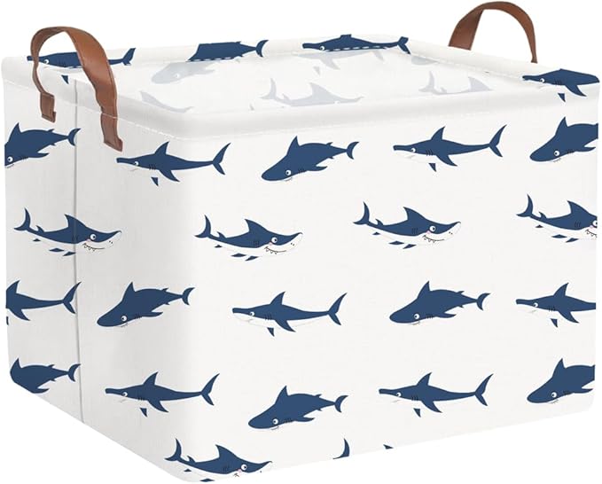 Rectangular Easter Shark Basket,Collapsible toy box for kids,easter gift basket, Nursery Hamper for Shelve Toy Box,Shelf Basket(Shark) by FXOCSHE