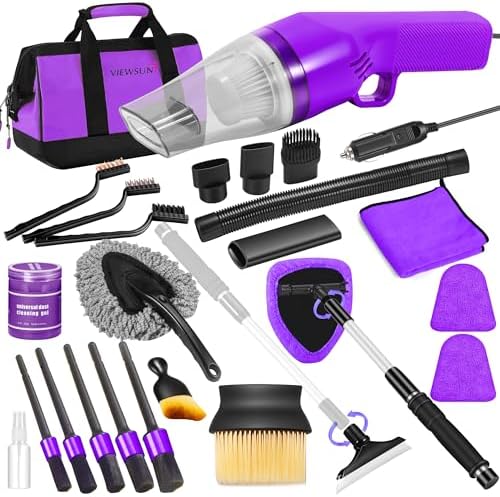 20PCS Car Cleaning Kit, Car Interior Detailing Kit with Purple High Power Handheld Vacuum, Detailing Brush Set, Windshield Cleaner, Cleaning Gel, Complete Auto Accessories for Women by Viewsun
