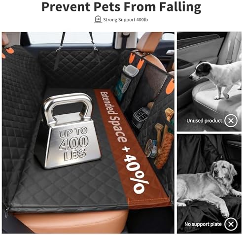 Pet Car Seat Cover, 400LBS Hard Bottom Back Seat Extender for Dogs | Waterproof Polyester, Anti-Slip Surface, 3 Removable Hard Plates, Side Storage Pockets, 4-Mode Convertible - Image 3