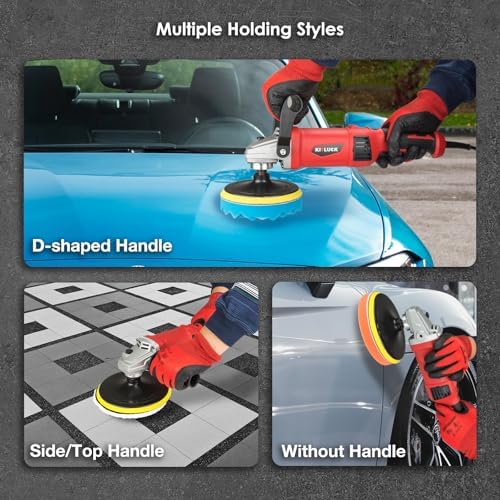KITLUCK Buffer Polisher, 12Amp 6″/7″ Rotary Polisher for Car Detailing, 1400W 7 Variable Speed Car Buffer Polisher Machine, 800-3500RPM, with Foam Pad, Wool Pad For Car Polishing, Buffing, Waxing - Image 5